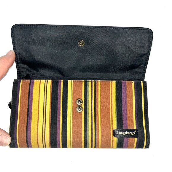 Longaberger Tri Fold Wallet Black yellow orange striped Zipper Retired - Picture 9 of 10
